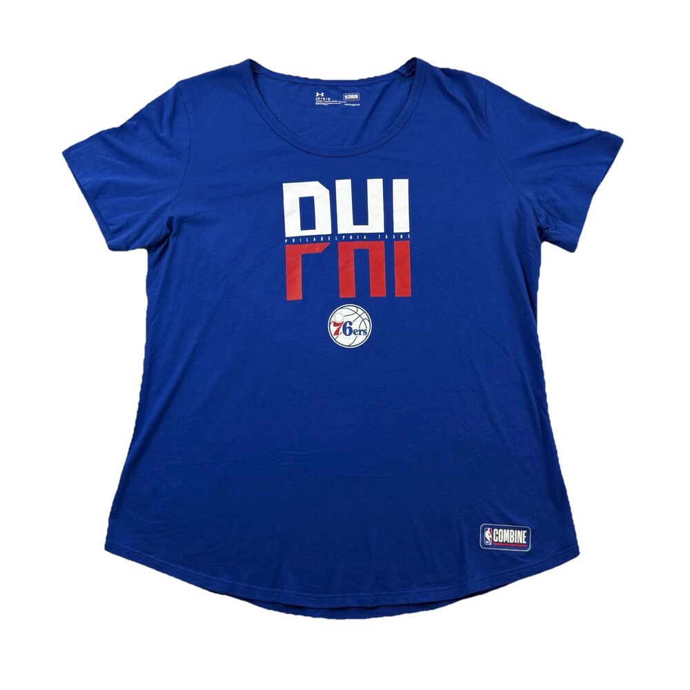 Philadelphia 76ers NBA Combine Under Armour T Shirt Womens L Blue NWOT Short Slv